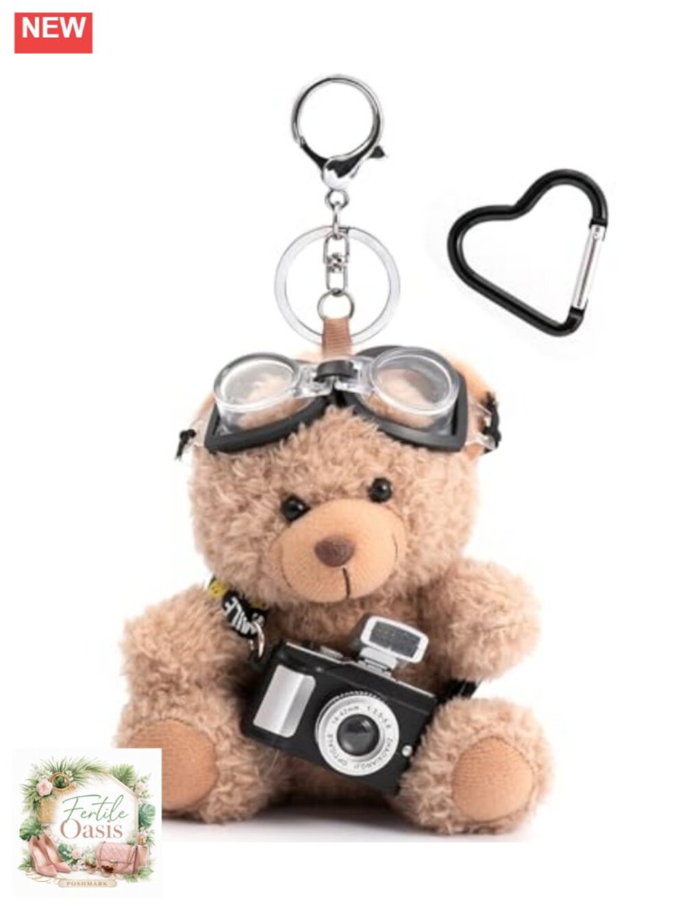 Cute Plush Teddy Bear Keychain with Camera & Aviator Glasses, Bag Charm for